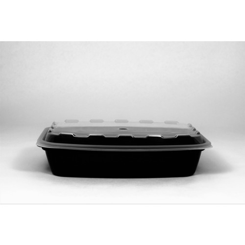 CUBEWARE CR-928B Cubeware 28 Ounce Rectangular Container Black Base With Clear Lid, 150 Set
